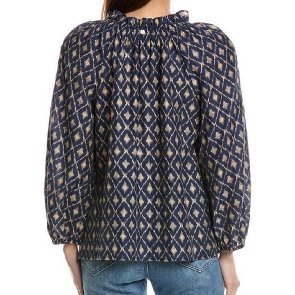 Tommy Bahama Navy and Gold Diamond Blouse - Picture 2 of 4
